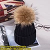 Fashion Women's Winter Knitted Fur Beanie Hats With Real Raccoon Fur Pompoms Caps Ear Protect Causal Fur Hats For Women