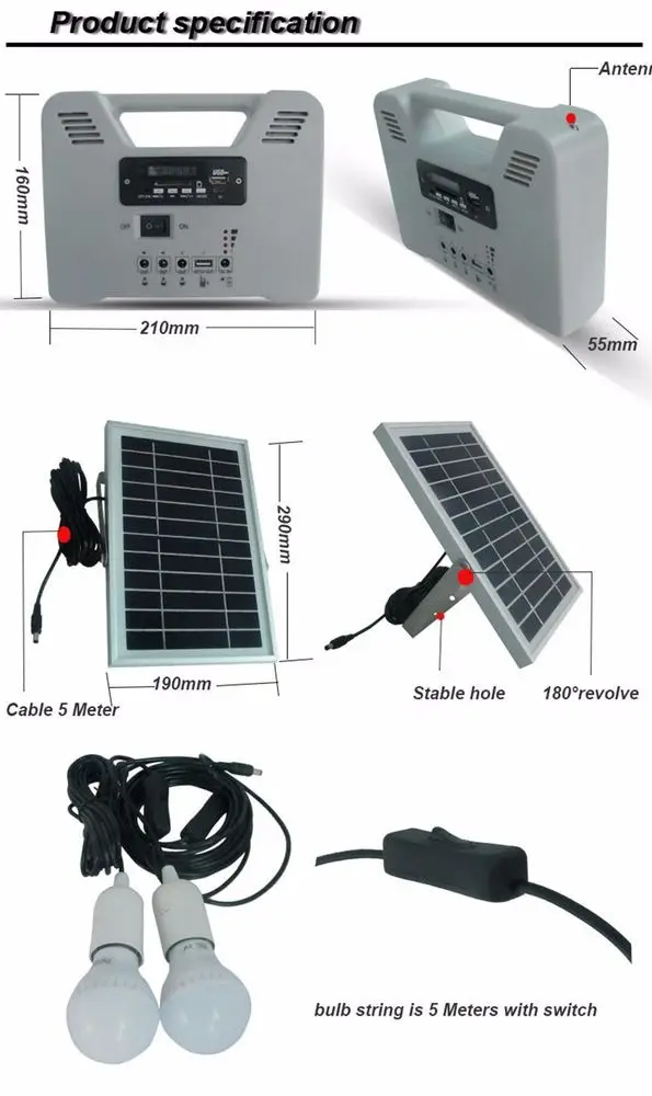 Portable Solar Generator 6w Solar Home System Solar Kit Mini Solar System for Garage Workshop Corridor Garden Gazebo Emergency