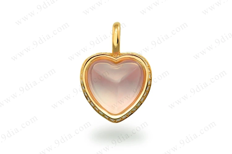 Jewelry Wholesale China New Arrival Rose Quartz Gemstone Jewelry Pendant Necklace 14K Gold Heart Gemstone Pendant