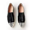 famous designer cute metal pointed toe rhinestone pure cow leather female casual flat shoes