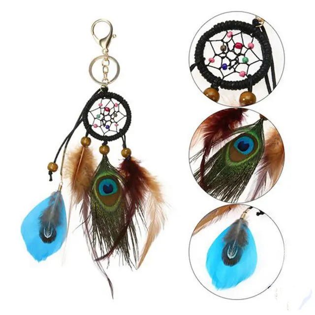 peacock feather dream catcher key chain car decoration dream