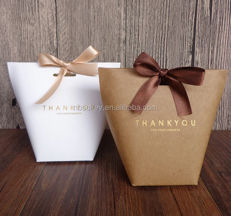 wedding birthday candy kraft paper gift bag with bowtie