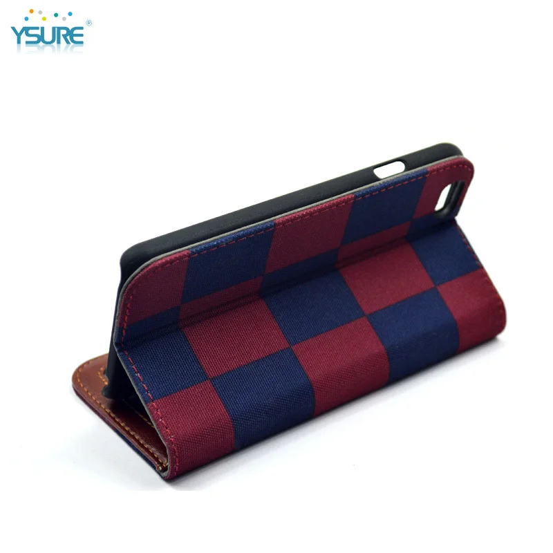 2015 Best Design Hot Sale Denim Grid Pattern Leather Case For Lenovo S850T with Card slots and PVC ID slot