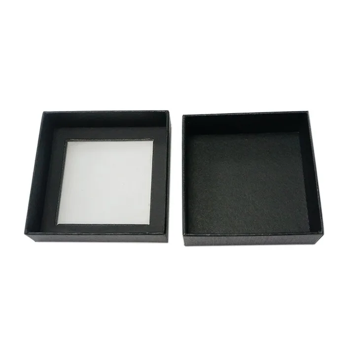 custom black art paper top lid gift box with clear pvc window in