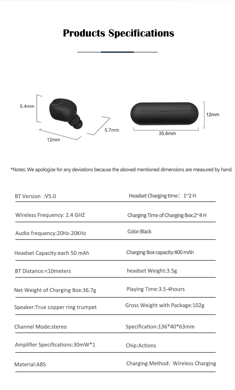 V5.0 Speaker Tws Earbuds,Wireless Headphone,Smallest Bluetooth Headset - ANKUX.COM