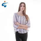 Popular custom stripe casual pleated shirts for women elegant blouses