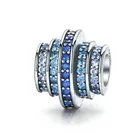 BAMOER Genuine 925 Sterling Silver Gradual Change Round Wheel Blue Melody Clear CZ Crystal Charms fit Bracelets Jewelry