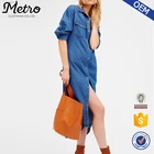 Custom Women Long Sleeve Maxi Shirt Denim Dresses