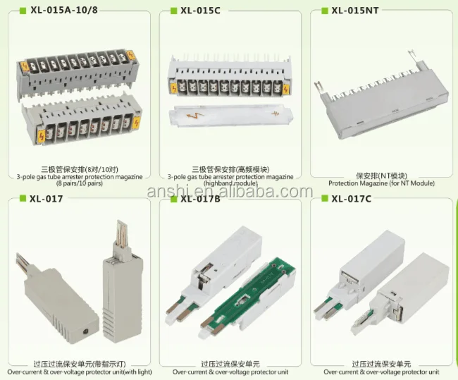ANSHI 3 Pole 10 Pairs Gas Tube Arrestor with Failsafe Protector