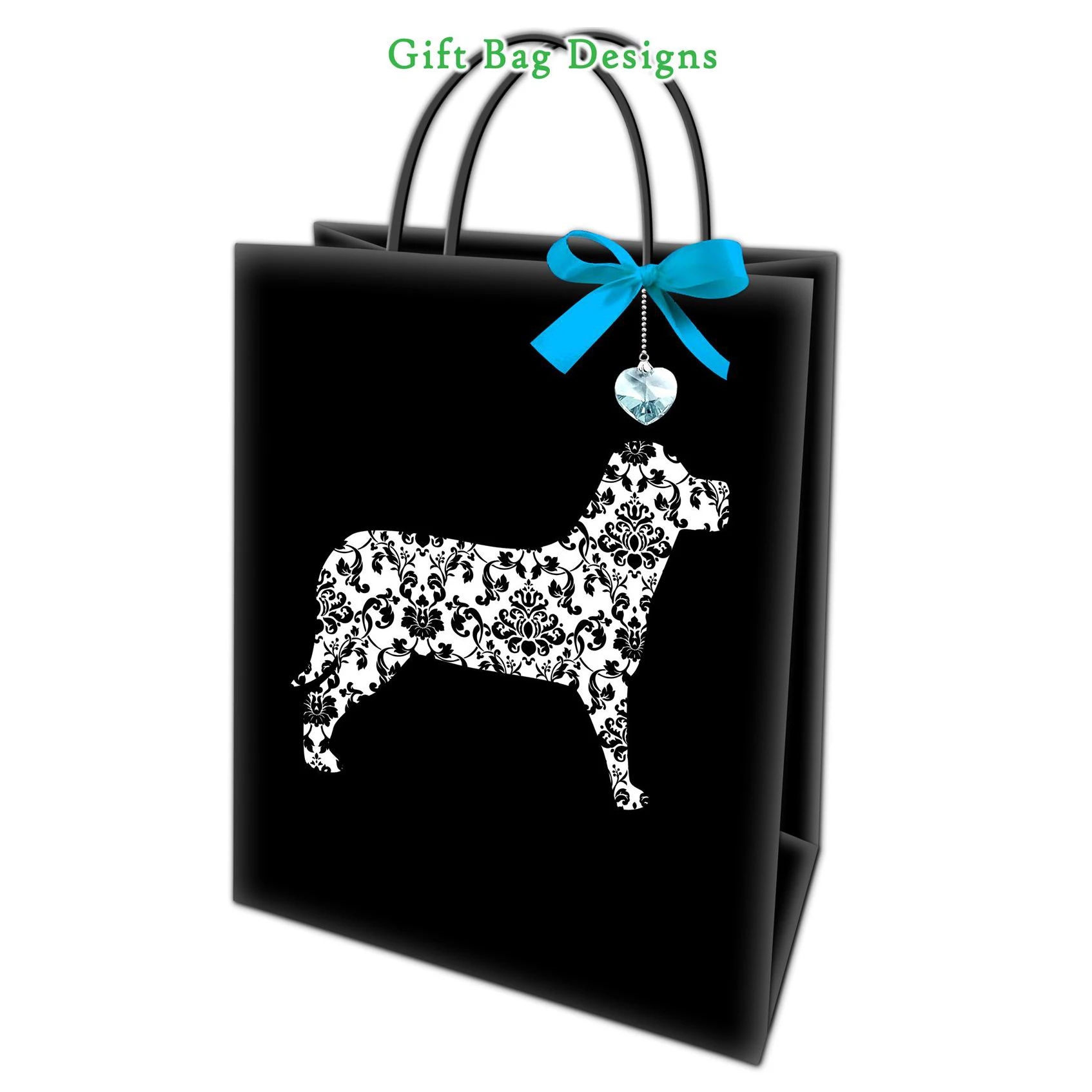 Promotion Retail Bird Pattern Personalities Black Gift Paper Shopping Bags With Green Bowknot