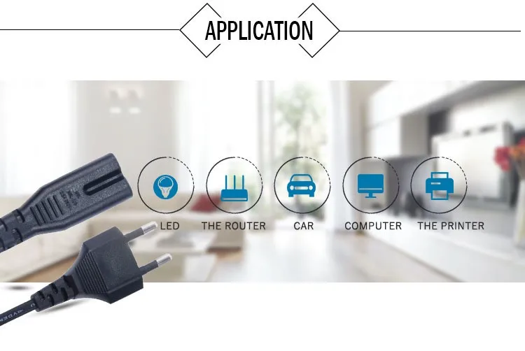 AC Power Extension Cable Euro Male 2 Pin Plug to IEC C7 Female  Socket