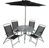 6 PCs Set Outdoor Garden Furniture Fold Chair and Round Table With Patio Umbrella