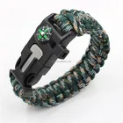 Camouflage color military survival 550 paracord bracelet with fire starter compass whistle