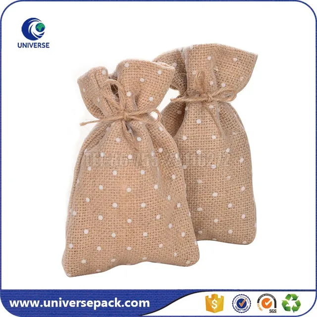 fancy customized small drawstring jute mesh bag for gift