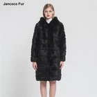 New Fashionable Real Rabbit Fur Long Coat Women Warm Hooded Fur Outerwear