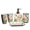 Chinese traditional pastel porcelain flower bird pattern ceramic 5-piece bathroom accessories set