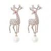 Luxury Pink Crystal sika deer Stud Earrings Lever Back Women Girls for Festive Gift