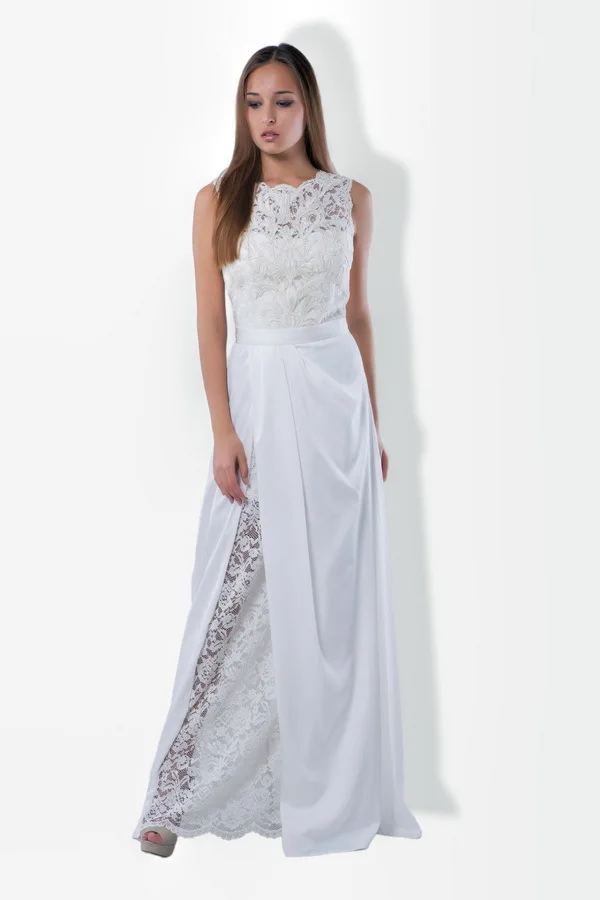 vestido de noiva 2015 sexy high neck white lace and chiffon wedding dress bridal gowns vb 39