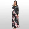 Hot Style Fashion White Black Floral Long Sleeve Long Lady Maxi Casual Dress