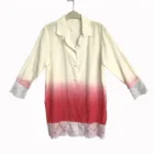 newest design silk cotton voile dip dyed lace trimmed fitting blouse with buttons for women