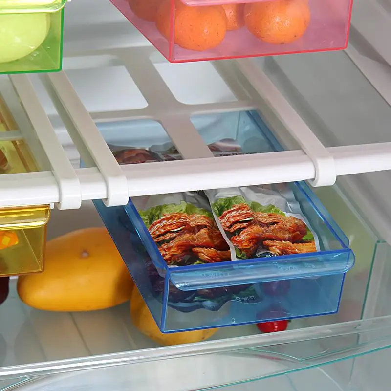 4 Color Slide Kitchen Fridge Freezer, Space Saver Organizer,Food storage shelf