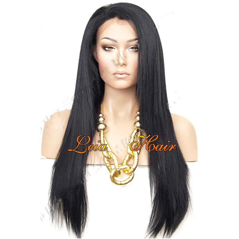 Black Wig Straight Synthetic Yaki Lace Front Wig Heat Resistant Natural Looking Kanekalon Cheap Glueless Long Wigs For Women