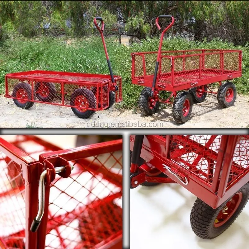 Großen vier- rad metall Garten wagen mit Drop-Down Seiten