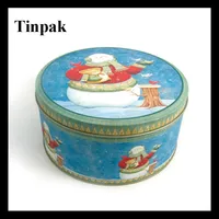 christmas cylindrical tin can for gift packing