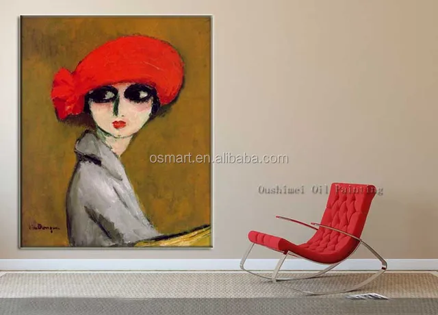with red cloth abstract no big eyes small mouth oil painting in