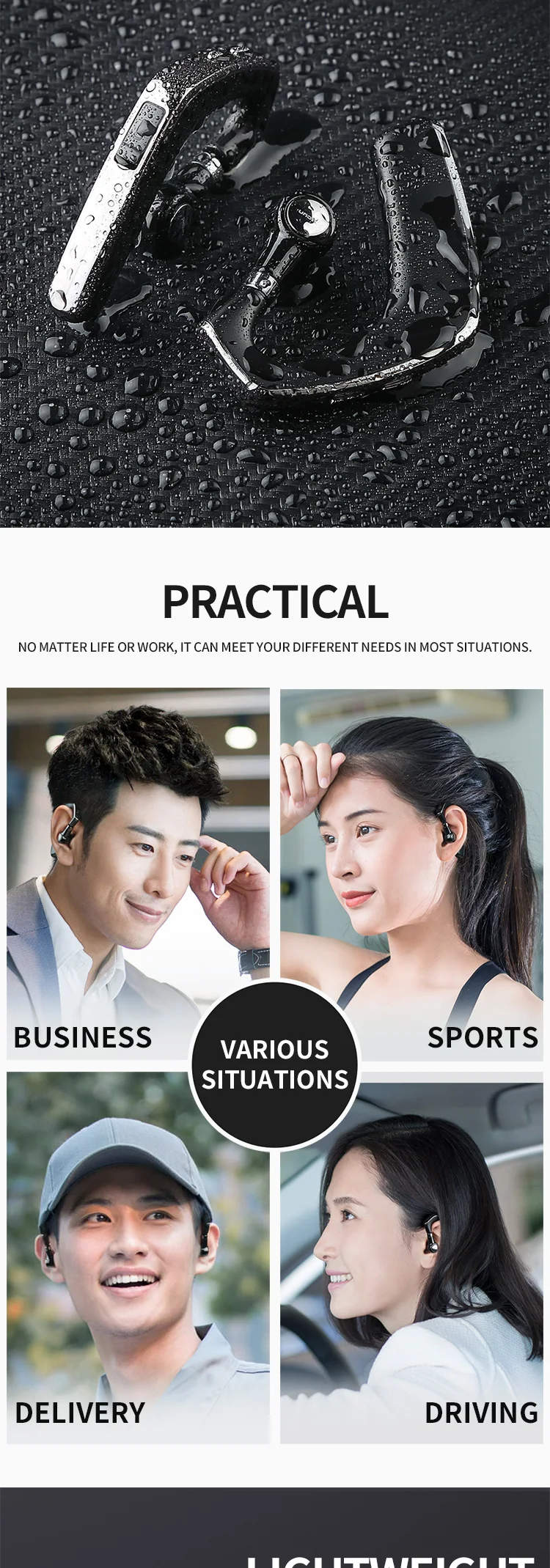 Picun W3 TWS 5.0 Mobile Phone Handfree IPX6 Waterproof Sport Wireless Bluetooth Earhook Earphone - ANKUX.COM