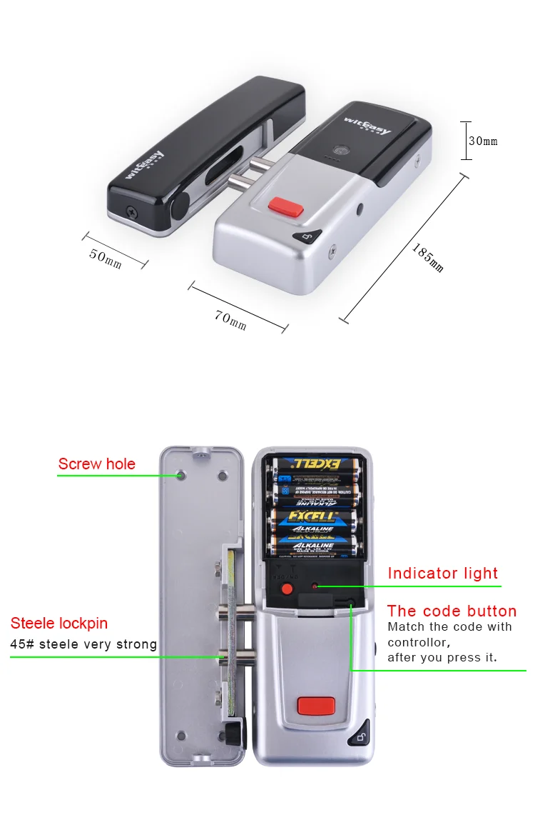 Witeasy L180 hot sale high quality wifi wireless door lock system with battery support