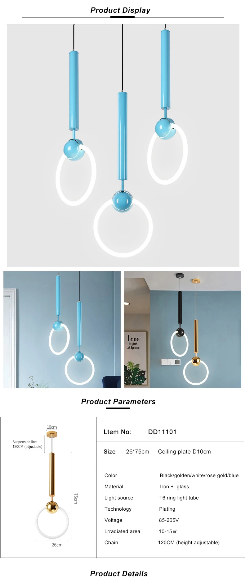 high power Dimmable led Pendant lighting indoor cob modern pendant lamps with acrylic lampshade for Queen Room D11101