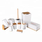 Modern plastic and bamboo bathroom products toothbrush holder toilet brush vanity accessories set
