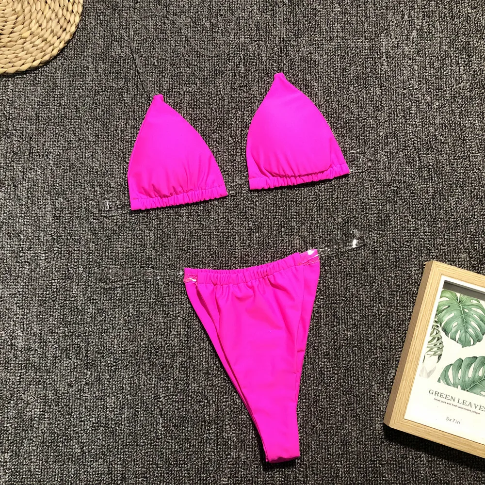 2019 New Arrival Transparent String Micro Neon Pink Bikini Buy Hot