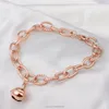 Yiwu Aceon Stainless Steel Thick Rope Link Chain Rose Gold Bell Charm Bracelet