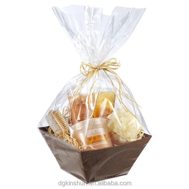 clear cello/cellophane bags gift basket packaging bags flat to