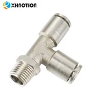 XHnotion Pneumatic Nickel Plated Brass Push To Connect Air Fittings Tee 1/4"Od Quick Connect Push Lock Fittings