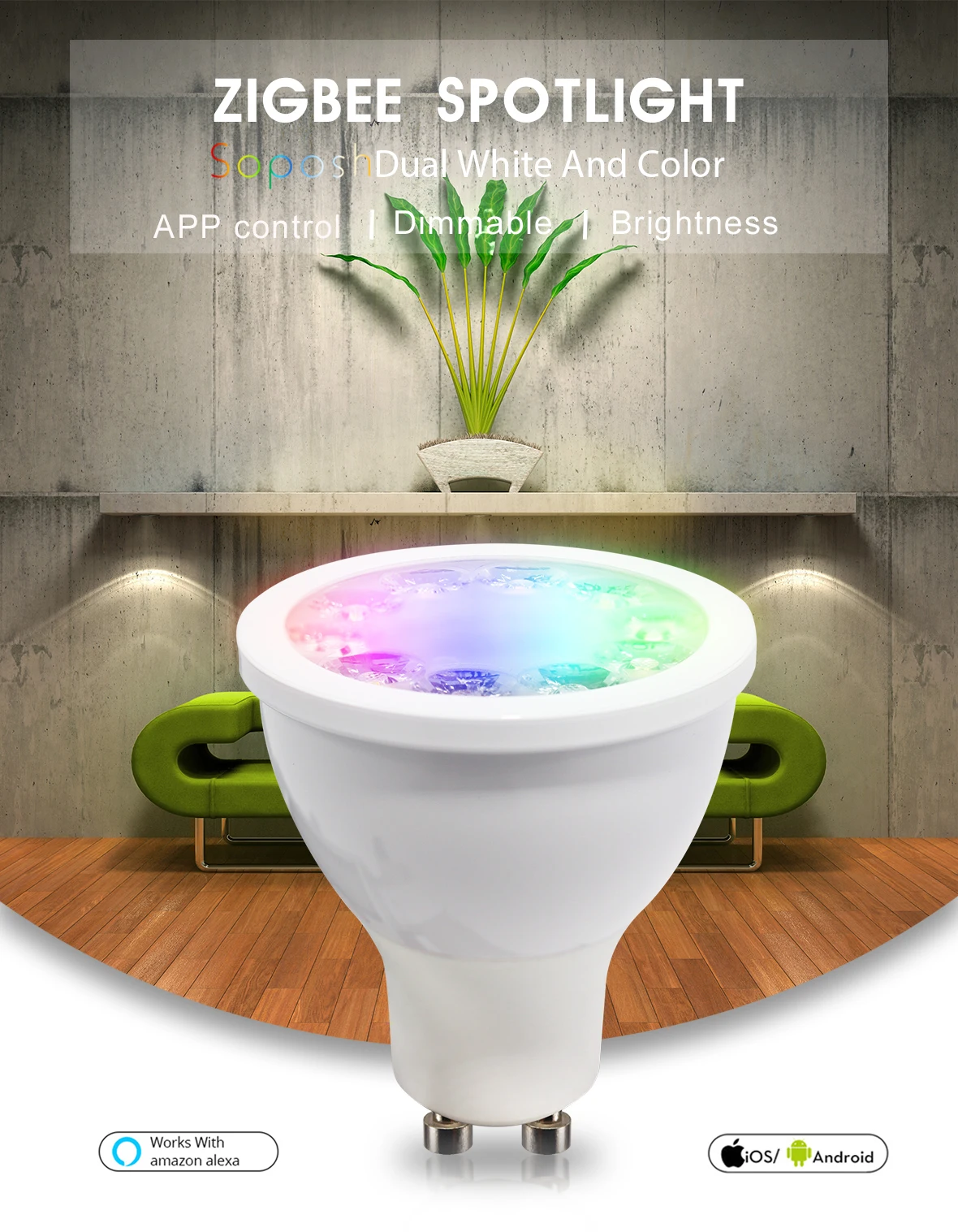 Smart phone APP control multi-coloured flush mounted ceiling gu10 zigbee 3.0 5W dimmable spotlight for display room - ANKUX.COM