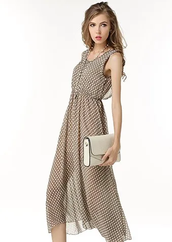 New Arrival European Style women dress 2015 Hot Sale polka dot sleeveless long style women's summer vintage dresses