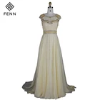 OEM High-grade High Quality Beaded Embroidery Long Chiffon Short Sleeve Evening Dress