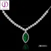 Sterling Silver Created Emerald and Diamond tear drop shaped Pendant Necklace