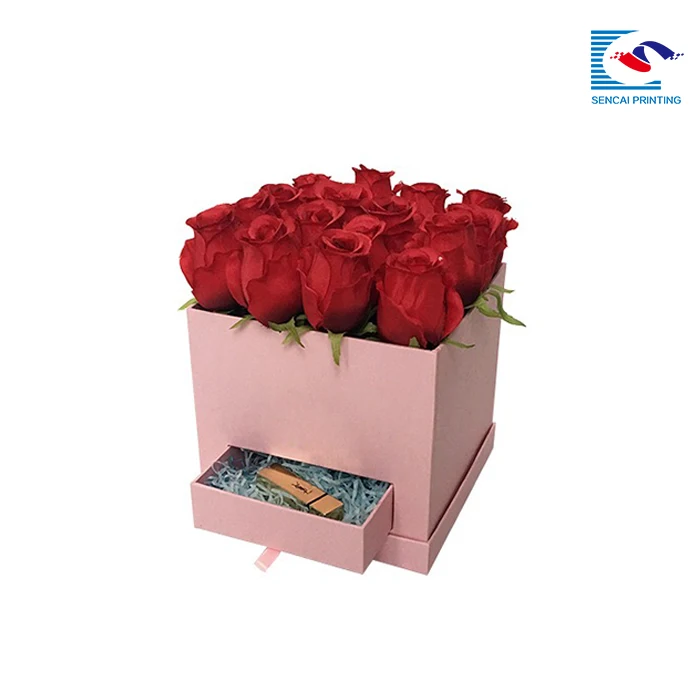 flowers square cardboard paper box with drawer gift flower box