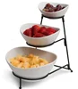 Buffet slanted oval 3 tier food serving chip dip white salad ceramic bowl with stand