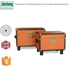 Antique set of 2 rectangular leather storage trunk, steamer trunk bar, leather trunk table with wooden legs