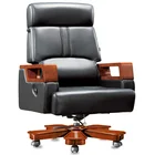 Modern Genuine Leather executive boss recline office chair wooden and steel base