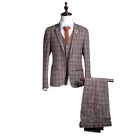 Woolen plaid formal office uniform design coat pant men suit