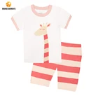 100% Cotton Pink Giraffe Children Clothing Summer Pajamas Sets Girls Pyjamas Kids