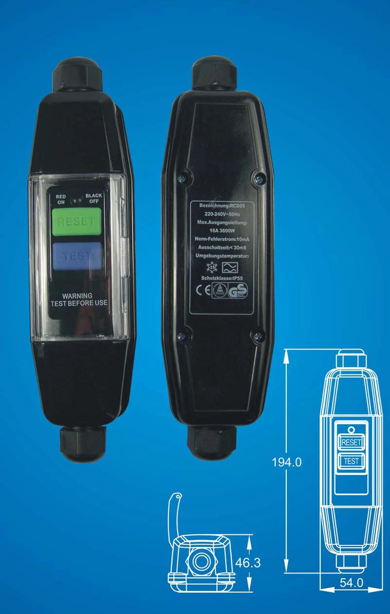 Outdoor Waterproof In Line 10ma Electrical Portable Residual Current