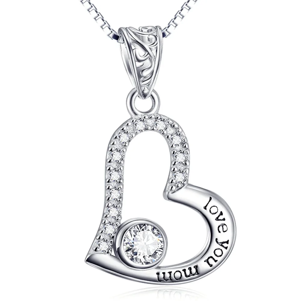 sterling silver i love you mom heart charm pendant necklace
