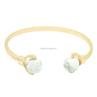 Natural and national style porcelainous handmade ceramic balls murano glass beads gold cuff bangle bracelet
